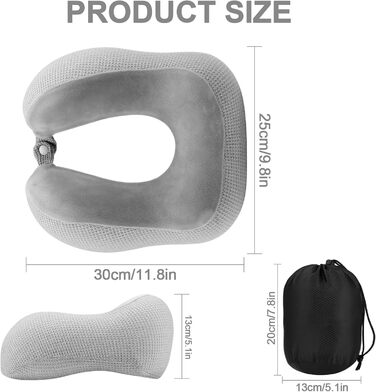 Подушка для шиї у літак/подорожі, Memory Foam, з чохлом (сіра)