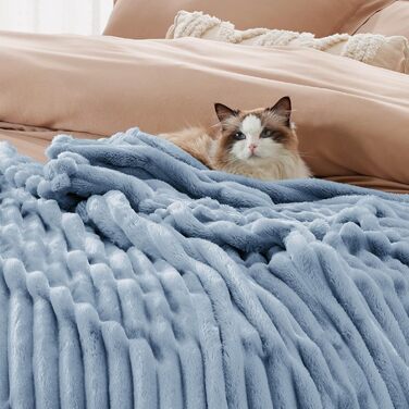 BEDSURE Плед-декор для дому - вовняний та флісовий плед, ковдра на диван, м'який теплий плед з крупної в'язки для вітальні, плед, покривало (220 x 240 см, небесно-блакитний)