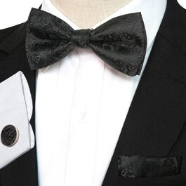 Набір краватки, кишенькового хустинки та запонок JEMYGINS Paisley (чорний) для чоловіків