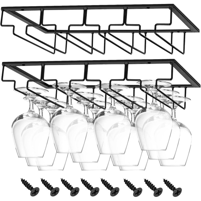 Тримач для келихів вина JMIATRY (2 шт.) - настінний, металевий, чорний (41x23.5x6 см)
