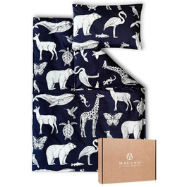 Постільна білизна для дитячого ліжечка Magano® 100x135 см, бамбук та бавовна сатин, 400 TC, гіпоалергенна, для хлопчиків та дівчаток, темно-синій комплект (100x135 см + 40x60 см)