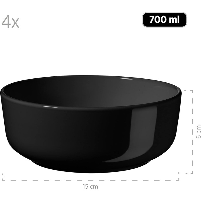 MÄSER 931961 Alenia Series, Dinner Set for 4 people in modern Scandinavian design, 16-piece combination service made of ceramic in black, stoneware