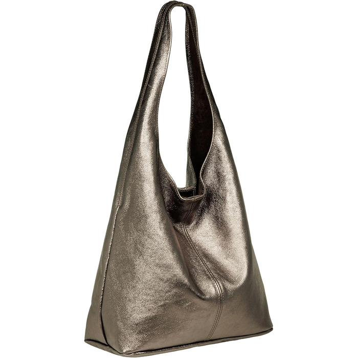 Сумка жіноча Caspar Hobo Bag шопер шкіряна велика, сріблястий металік - Італія
