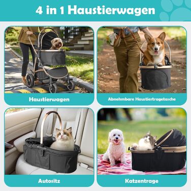 Трансформер для собак, візок-кішочка, складний, до 25 кг, з алюмінієвим каркасом, поворотні колеса, гальма, страховка, зручне сидіння (Чорний)