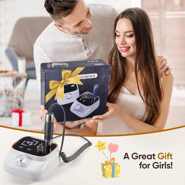 Електрична машинка для манікюру та педикюру з LCD-дисплеєм, 45000 об/хв, 56 шліфувальних стрічок, 11 свердл, USB-станція зарядки