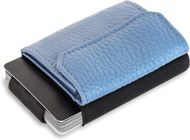 Jaimie Jacobs Minimalist Wallet Nano Boy Pocket Mini Wallet made of Textile with Drawstring, Slim Card Holder for Men and Women (Embossed Leather, Pigeon Blue)