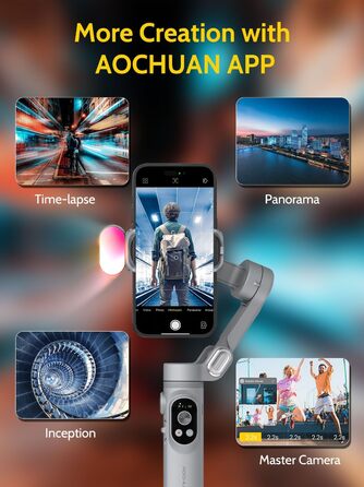 Стабілізатор для смартфона AOCHUAN з 3 осями, для iPhone 16/15 Pro та Android, з розпізнаванням обличчя, 1/4