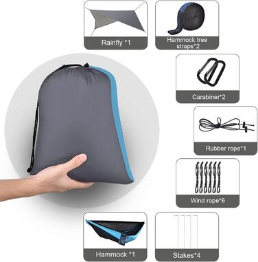 Намет-гамак для кемпінгу з москітною сіткою та захистом від дощу, міцний, з ременями для кріплення, нейлон, для одного або двох осіб, для піших прогулянок та подорожей