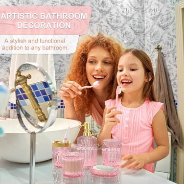 Набір аксесуарів для ванної кімнати зі скла (5 шт.), рожевий: мильниця, дозатор мила, стакан для зубних щіток, стакан для води, органайзер. Преміум якість, сучасний дизайн. Ідеальний подарунок!