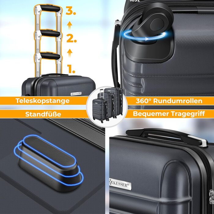 Валіза KESSER® подорожня, середня, з жорстким корпусом, вагова шалька та багажний жетон | Чемодан-роликовий, з кодовим замком, 4 колеса, ABS-корпус, телескопічна ручка (66x45x28см / 84 літри) (75-120л, антрацит)