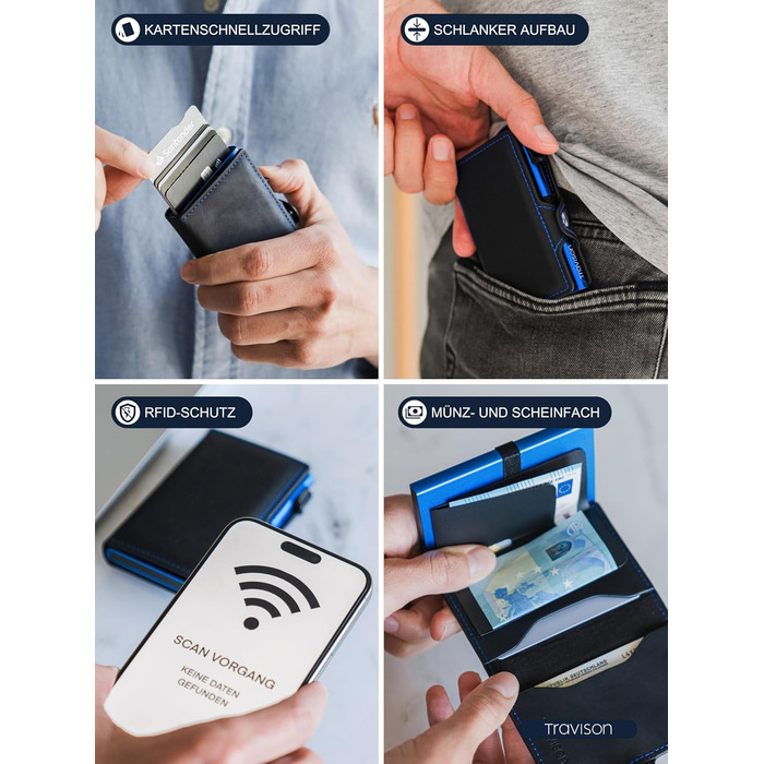 Чоловічий міні-портмоне Travison® SMART з відділенням для монет та купюр, RFID-захистом, картхолдером (Чорно-синій)