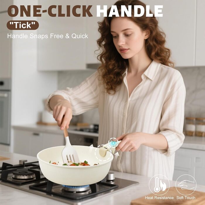 Набір посуду Numola 10 предметів: каструлі та сковорідки з антипригарним покриттям, знімні ручки, керамічний набір посуду для індукційних плит, кемпінгу, сумісний з посудомийною машиною