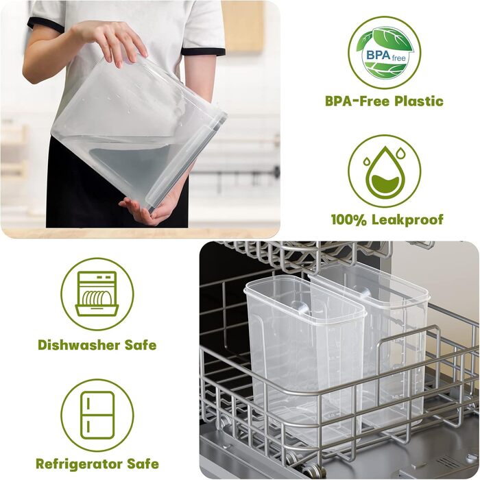 Набір контейнерів для зберігання Withosent 24 шт. з кришкою, пластикові, для продуктів, зерна, мюслі, з етикетками та ложкою (2L 1.6L 0.8L)