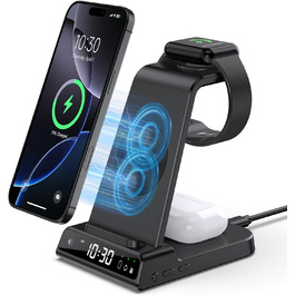 Зарядна станція 3-в-1 для Apple: iPhone 16/15/14, Apple Watch 10/9/8/7/6/SE та AirPods Pro/4. Бездротова зарядка