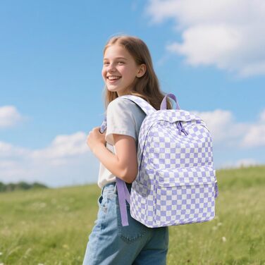 Шкільний рюкзак LEDAOU для хлопчиків та дівчаток-підлітків, білий з ромашками, чорний, фіолетовий та білий, для повсякденного використання