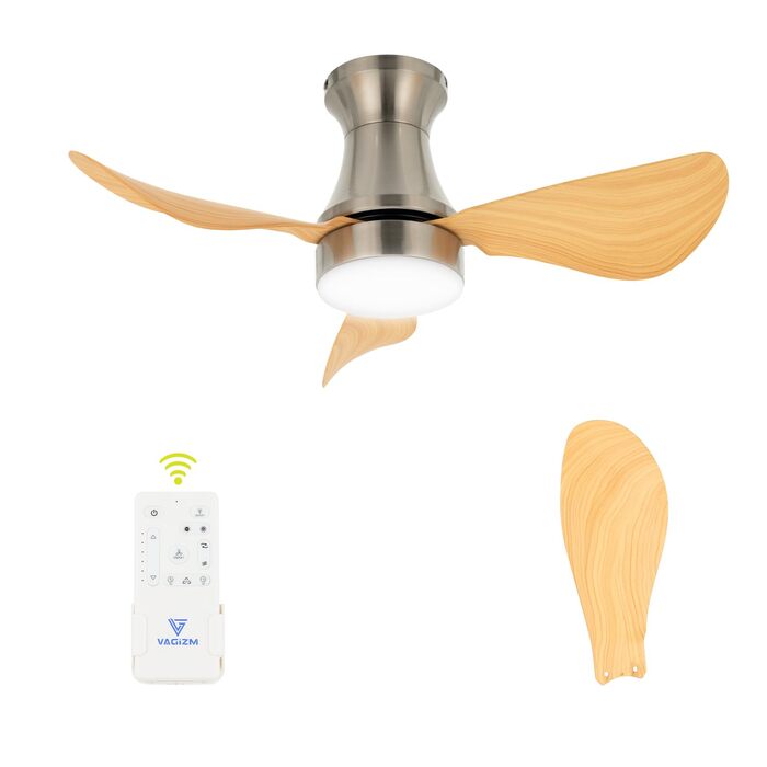 Стеляний вентилятор з підсвіткою для спальні: 76 см, тихий вентилятор з пультом дистанційного керування для вітальні - DC мотор, крила з імітацією натурального дерева, таймер, VV (під деревом, 3)