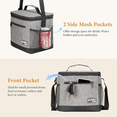 Сумка-ланч Kato Tirrinia для чоловіків: ізольована, 10.5L, з регульованим ремінцем, для роботи, фітнесу, школи, пікніків. Термосумка, витримує витоки, складається. Колір: темно-сірий