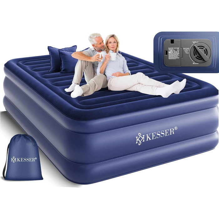 Надувна матрац KESSER® з електричним насосом, самонадувна, для гостей, кемпінгу та дому, 203 x 95 x 51 см, блакитна