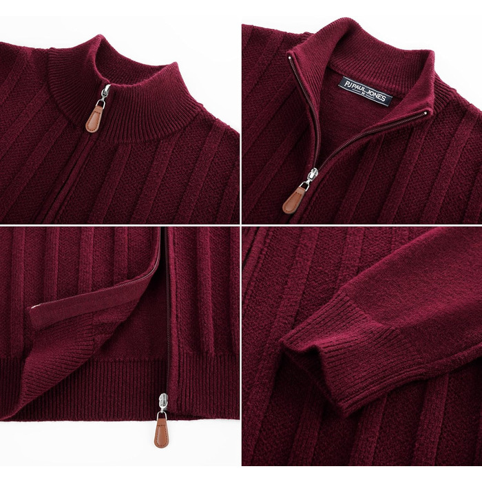 Кардиган чоловічий PJ PAUL JONES на блискавці та зі стійким коміром, в'язаний (M, Бордовий)