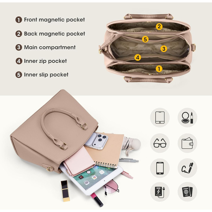 Сумка жіноча RAINSMORE середнього розміру з PU шкіри, хакі. Для планшета 11