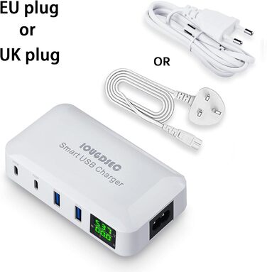 Зарядна станція Schnellladestation PD20W QC3.0 7-в-1 з LCD-дисплеєм, USB-роз'єми, сумісна з iPhone, iPad, Samsung, Huawei (Чорний)