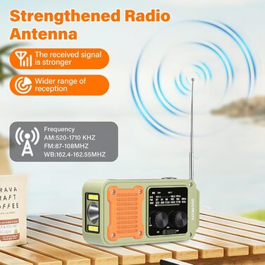 Радіо на механічній ручці Diymore 2000mAh з сонячною панеллю, FM/AM/WB, Power Bank, LED ліхтарик для кемпінгу, SOS сигнал, компас. Радіоприймач для екстрених ситуацій та відпочинку на природі, чорний