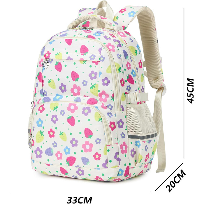 Шкільний рюкзак для дівчаток-підлітків у вінтажному стилі. Набір: рюкзак, ланч-бокс, пенал. Квітковий дизайн, відділення для ноутбука. Ідеально для школи, подорожей. Колір: Полуниця, Слонкост.