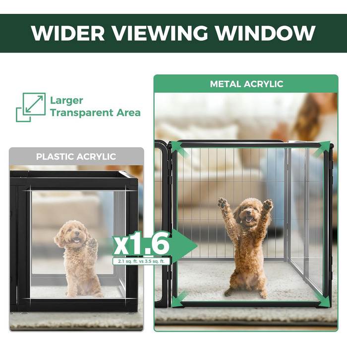 Клітка-павільйон для собак FXW Pawadise, 61 см, 8 панелей (4 акрил + 4 метал), чорна, розширювана