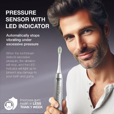Електрична зубна щітка Wagner Stern IntelliBrush Series Whitening з датчиком тиску, 4 режими, 8 насадок, кейс (Silver Mist)