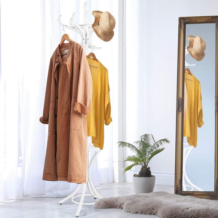 GIANTEX Coat Rack with Umbrella Stand, Clothes Rack Wood with 12 Clothes Hooks, Wooden Coat Tree Freestanding, Standing Coat Rack for Entryway Living Room (white)
