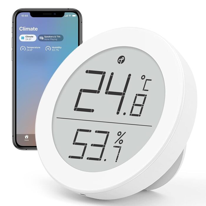 Qingping Thermometer Hygrometer Sensor works with HomeKit (iOS only) via Thread or Bluetooth, wireless indoor temperature and humidity monitor with E-Ink display