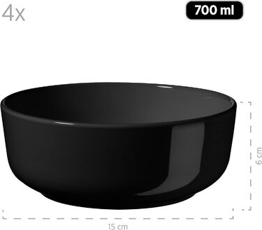 MÄSER 931961 Alenia Series, Dinner Set for 4 people in modern Scandinavian design, 16-piece combination service made of ceramic in black, stoneware