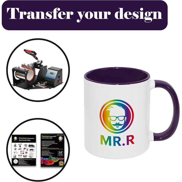 MR.R 11 Unzen Sublimation blank mugs, blank white mug, mug with purple color inside and handle, set of 6