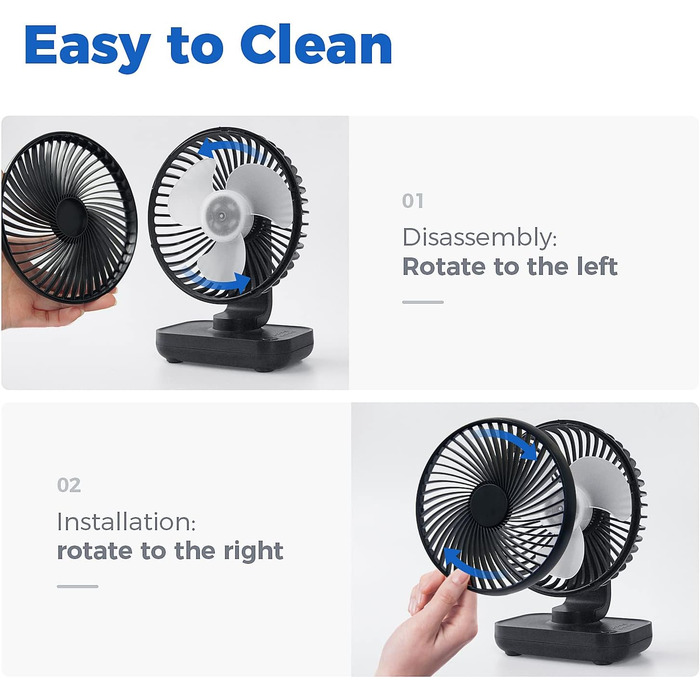 USB вентилятор OCOOPA Ultra Leise - портативний міні-вентилятор для столу, дому та офісу, 4 швидкості, 4000mAh, чорний/темно-синій