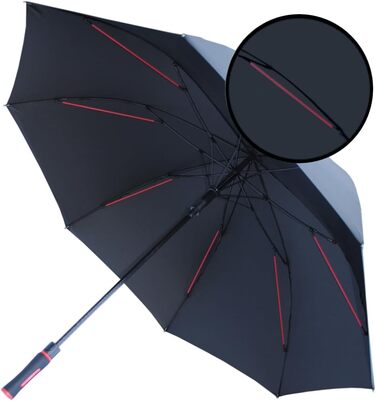 COLLAR AND CUFFS XL Golf Umbrella - Windproof, Fiberglass Ribs - Red & Black - Automatic Open/Close - 154cm