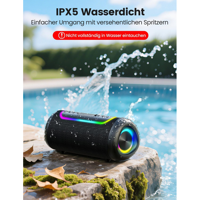 Портативна Bluetooth колонка UOHHBOE 30W з RGB підсвічуванням, TWS Stereo, 24 години роботи, IPX5 водонепроникність