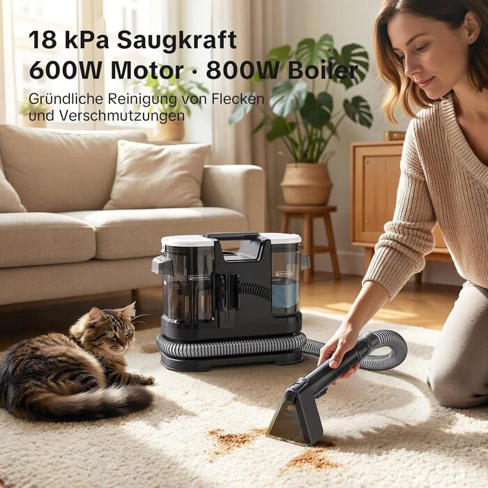 Портативний пилосос для чищення м'яких меблів Lubluelu 600 Вт, 18 кПа, з функцією самоочищення та насадкою для килимів, диванів та авто (чорний)