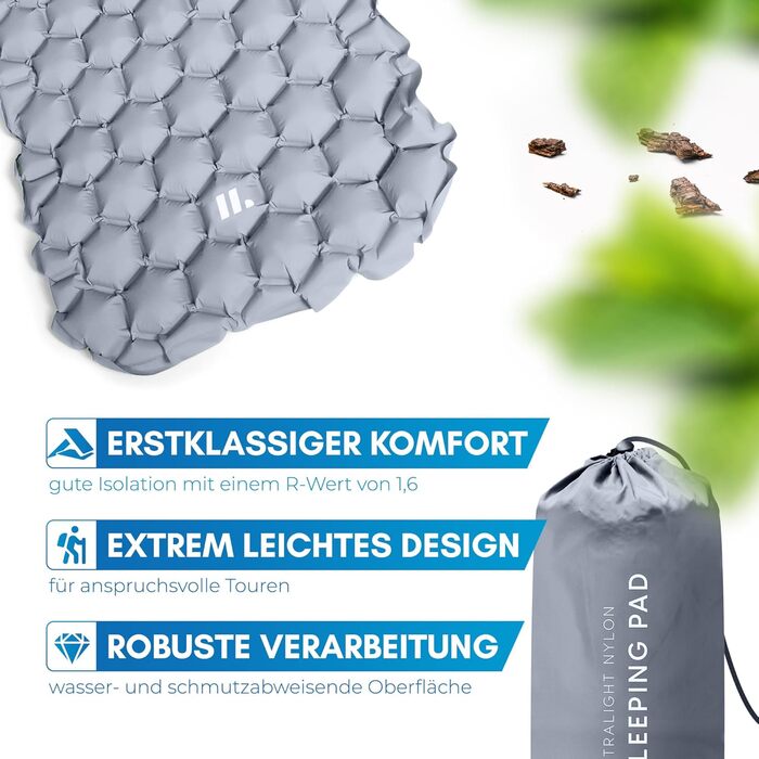 Килимок туристичний NORDMUT® Isomatte Outdoor з ремкомплектом. Легкий килимок для кемпінгу, походів та відпочинку на природі. Сірий колір.