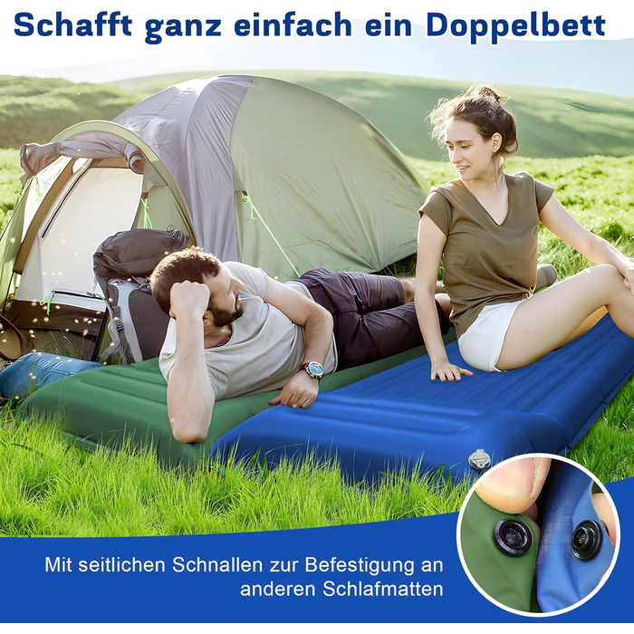 MILFECH Килимок для кемпінгу самонадувний, 14 см, з інтегрованими подушками та насосом для ніг, ультралегкий, водонепроникний, для відпочинку на природі, зелений (блакитний)