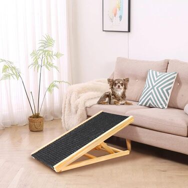 Froadp 49x38x61cm Folding Stairs for Dogs Made of Plastic, Foldable Dog Stairs with 4 Steps & Felt Mat, Non-Slip Cat Stairs, Bed, Balcony, Sofa, Portable Pet Stairs for Dogs and Cats (Wood Type B)