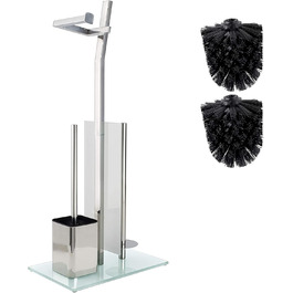 Набір для ванної кімнати з тримачем для туалетного паперу – Хромований, без свердління, з нержавіючої сталі, скляний підстав, 32x20x70 см, проста установка, 1 та 2 щітки, срібний