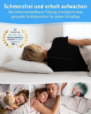 2-Pack Pillows 40x80 VERDA, 100% Sustainable, Orthopedic 40 x 80 cm Bed Pillows, Pillow made from Recycled Material, Adjustable Height for Back Sleepers, Side Sleepers, Allergy-Friendly Pillow 40x80 cm - Double Pack
