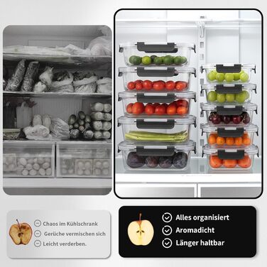 Набір контейнерів для зберігання Glas Frischhaltedosen Set з боросилікатного скла з кришкою, BPA-free, герметичні, для мікрохвильової печі, духовка, посудомийна машина – контейнери для Meal Prep для кухні, офісу (SA1637-black)