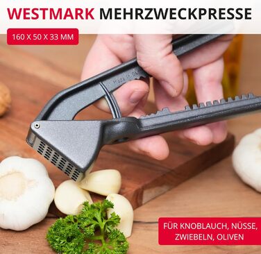 Прес для часнику Westmark Extracta Black Edition – прес для цибулі та імбиру – універсальний прес з міцного алюмінію, антрацит