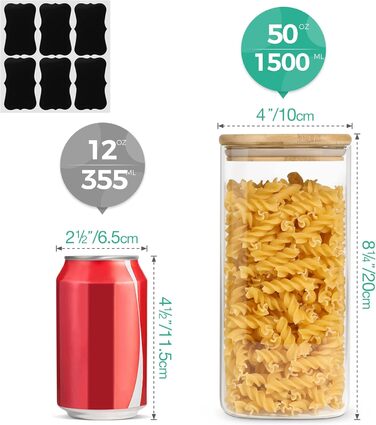 ComSaf 1500ml Storage Jars with Lid 3-Piece Set, Large Glass Containers Φ10cm Storage Containers Glass, Airtight Storage Jars for Storing Kitchen Ingredients, Storage Jars for Spaghetti, Pasta, Noodles, Flour