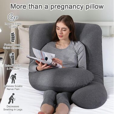 Вагітний подушок U-подібної форми SHANNA, подушка для сну на боці, подушка для годування, бавовняний чохол, велика подушка для підтримки, комфортна подушка для дорослих, подушка для тіла, бавовна, чорний колір, 70 x 145 см
