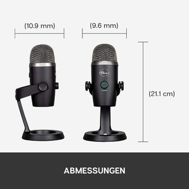 Blue Yeti Nano – Преміум USB-мікрофон для запису, стрімінгу, геймінгу та подкастів (PC/Mac). З Blue VO!CE, кардіоїдна та всеспрямована характеристика, чорний
