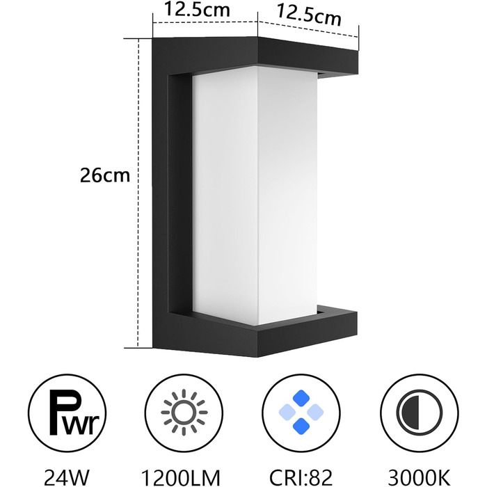 Klighten LED Outdoor Wall Light, IP65 Waterproof Outdoor Wall Light, 3000K, Rectangular Wall Light for Indoor and Outdoor, Terrace, Garden and More. (Black-high, 2 Pack)