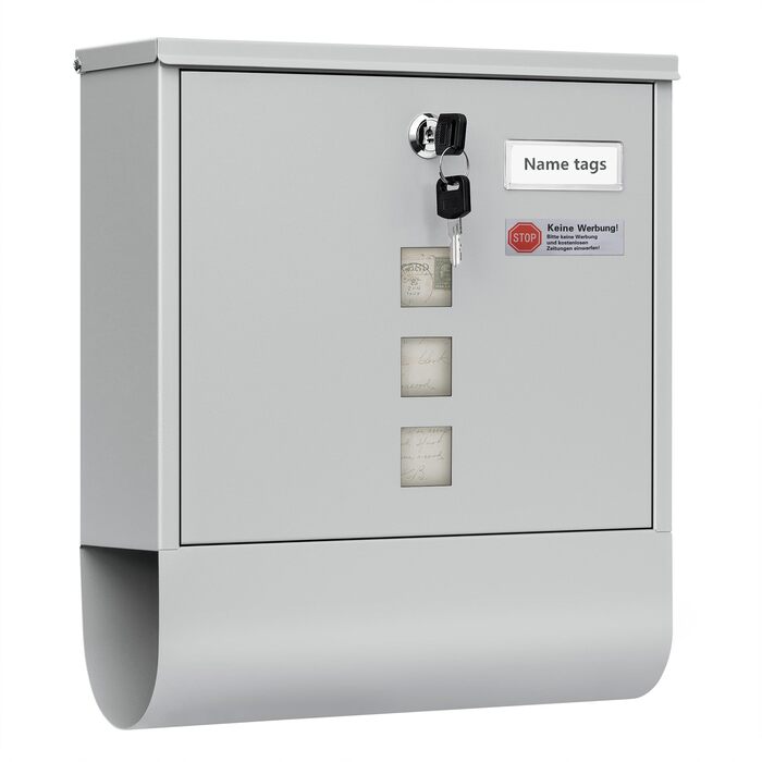 Поштовий ящик WOLTU з газетницею та оглядовим вікном, персоналізований, настінний, з замком та 2 ключами, сірий, 37x37x10.5 см