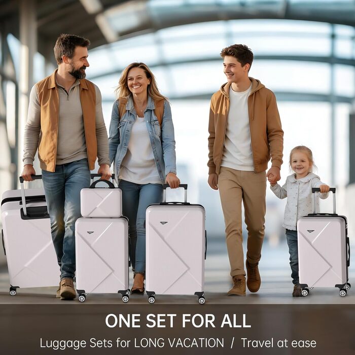 Набір валіз Ystyle Kofferset 5 шт: 12', 18', 20', 24', 28' + косметичка, ABS, 360° колеса, TSA-замок, для подорожей, круїзів, навчання за кордоном, м'ятно-зелений